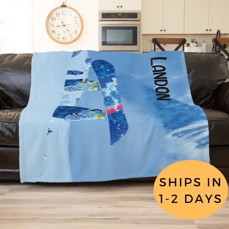 

Snowboarding, Christmas Gift, Winter Sports, Personalized Throw Blanket, Lodge Blanket, Couch Blanket, Customized Name Blanket
