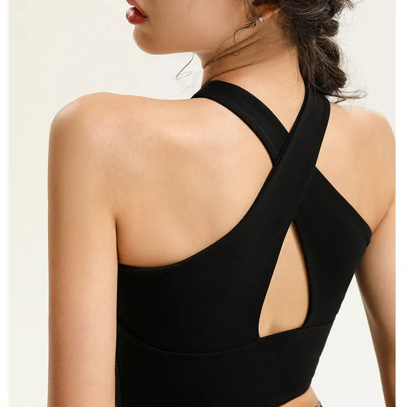 

Women Push Up Cross Straps High Impact Sports Bras Black Top Gym Fitness Beauty Back Bra Yoga Breathable Woman Padded Sportswear
