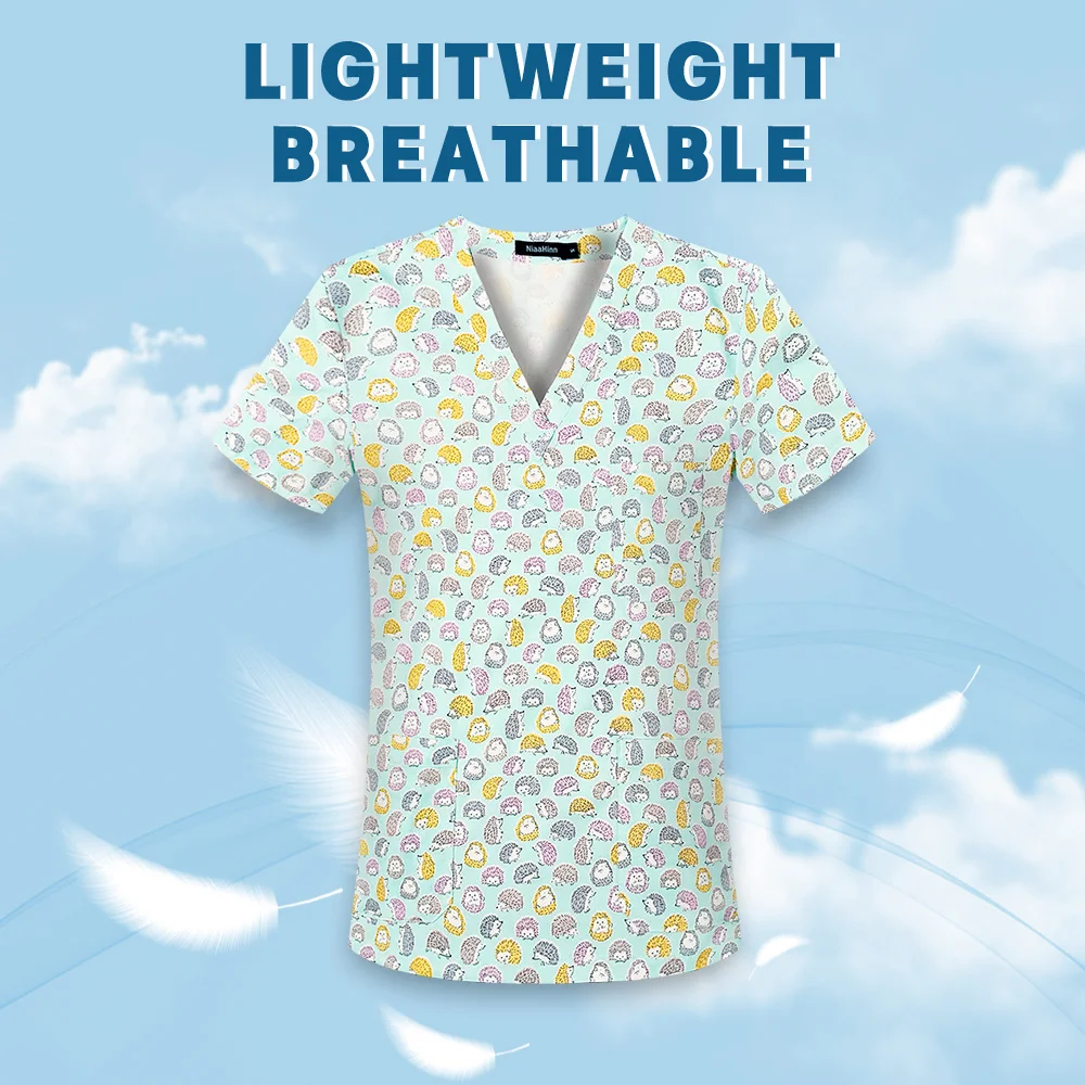 Cical Print Nursing Tops Mens Scrubs Lab Blouse Shirts Nurse Uniform Clothes Uniforme Sanitario Mujer