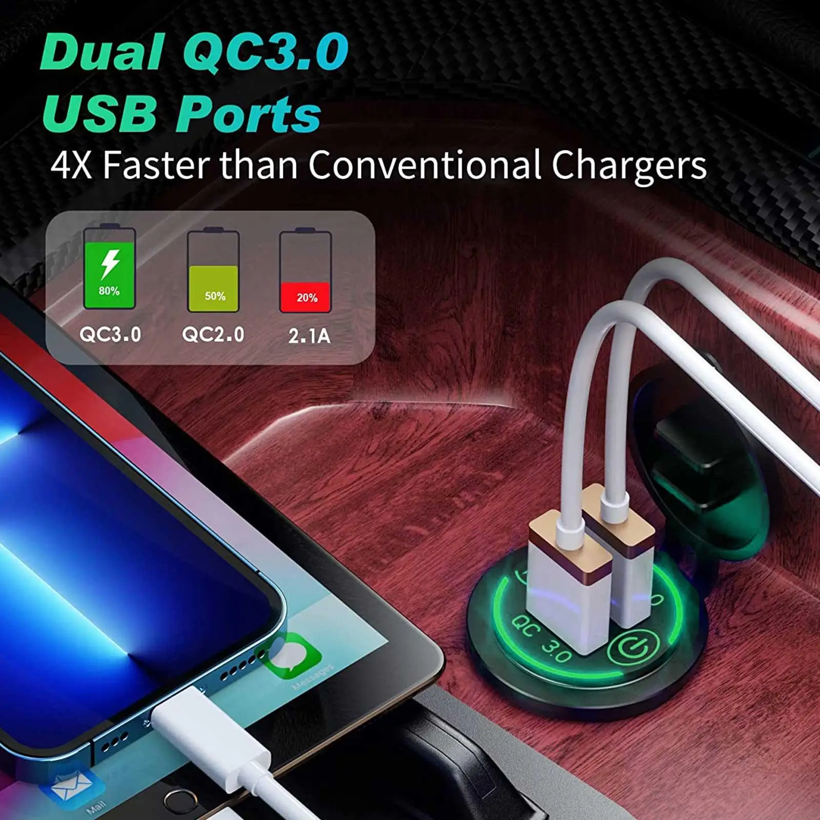 Двойной USB с переключателем QC3.0 быстрая зарядка автомобильное зарядное