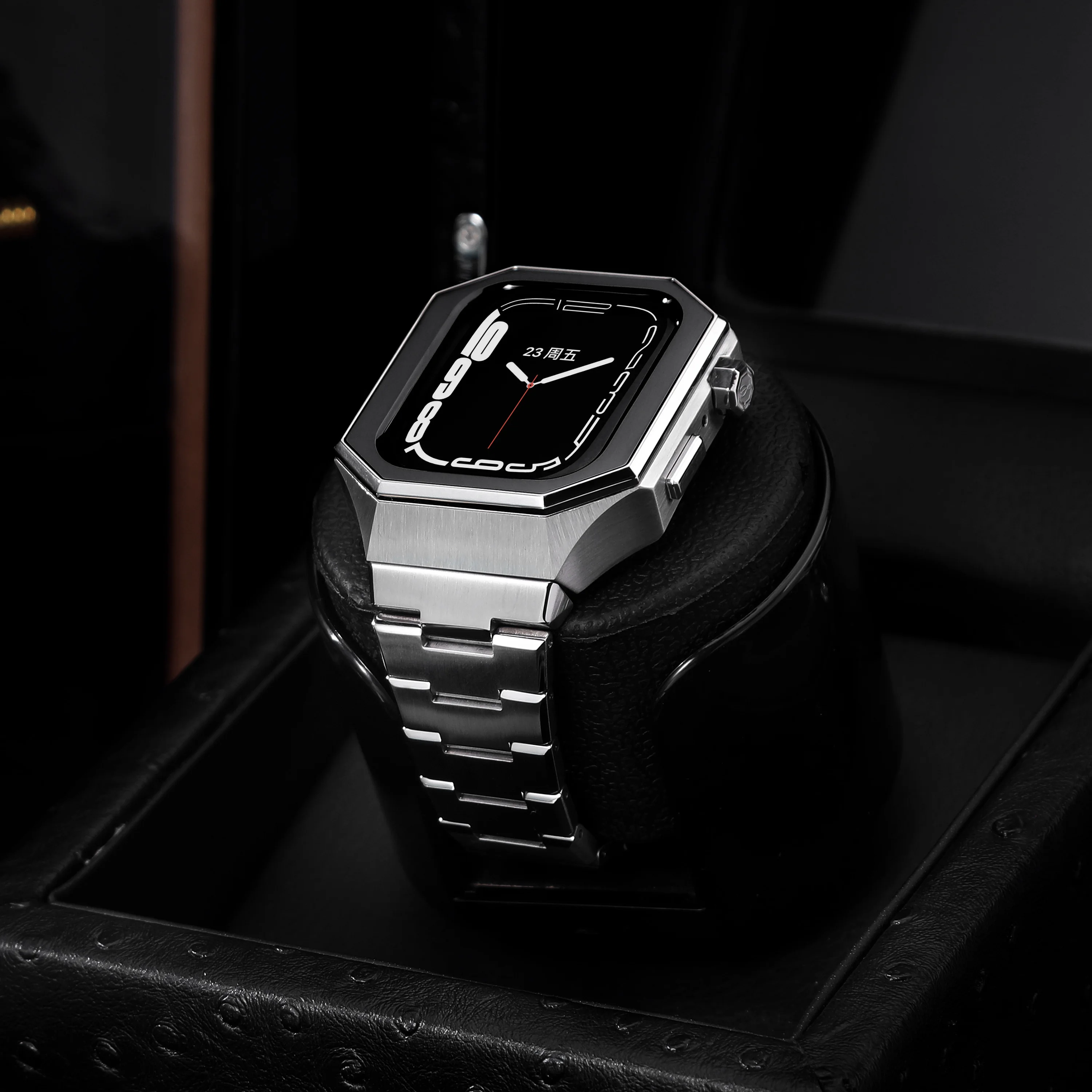 Latest Stainless Steel Case Strap for Apple Watch 7 6 5 SE 4 Rubber Band for Series Iwatch 45mm 44mm Modification Kit Diy Set