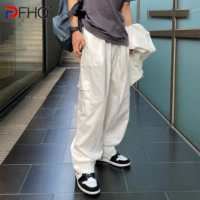 

Модные свободные прямые брюки-карго PFHQ с несколькими карманами, мужские 2023 стильные однотонные повседневные корейские мешковатые спортивн...