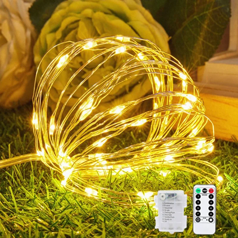 

Waterproof Wedding LED String Lights Copper Wire Lamps 8 Mode Garland Party Decor Remote Control Fairy Lamp Christmas Decoration
