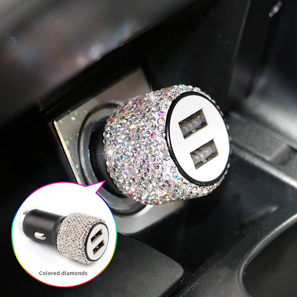 

Dual USB Port Fast Charging Car Charger Safety Automobile Car Decoration Bling Pink Car Car Accessories for Girls Wholesale