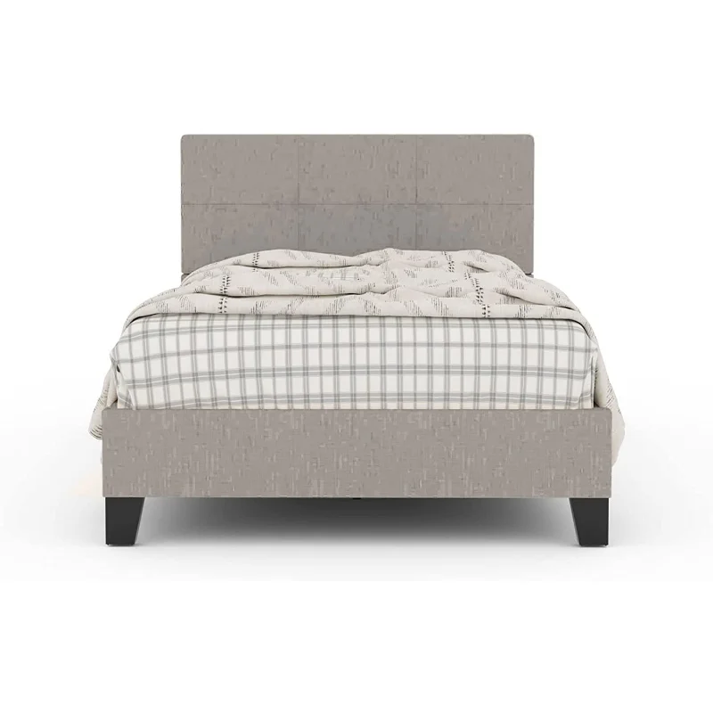 With Tufted Square Stitched Fabric Headboard / Wooden Slats /