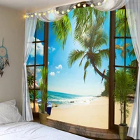 3d window scenery tapestry hippie coconut beach wave wall tapestry for bedroom home decoration bohemian mandala tapestries