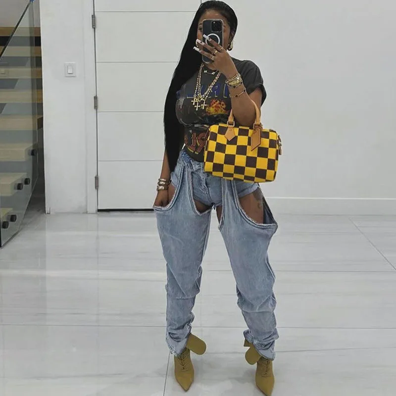 Sifreyr модные трендовые Асимметричные ажурные Брюки Модные пикантные с высокой