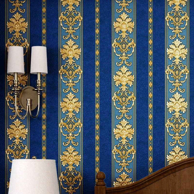 

3D three-dimensional European vertical strip wallpaper waterproof luxury warm bedroom living room hotel engineering