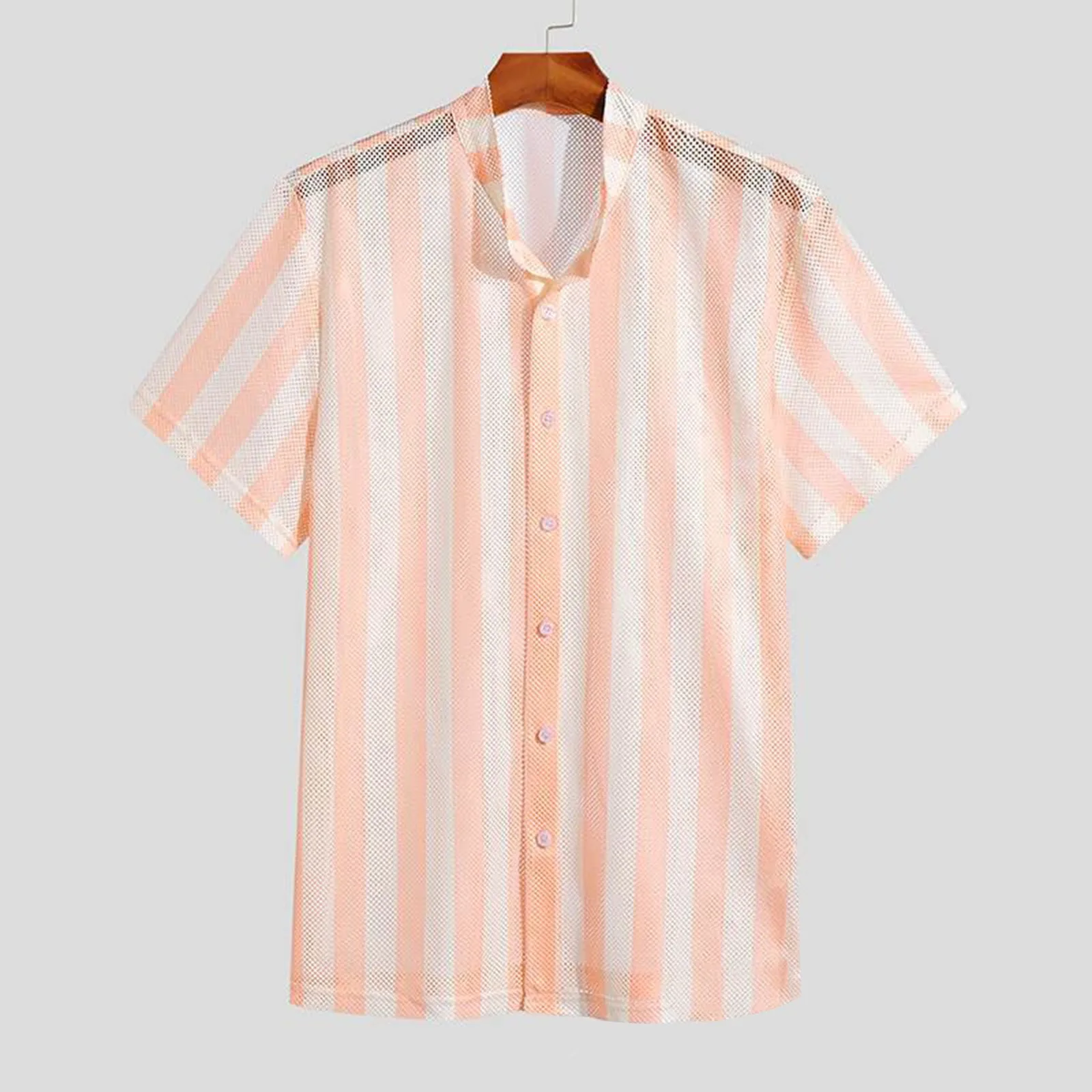 

Men's Hawaiian Shirt Harajuku Stripe Print Loose Fashion Casual Short Sleeve Button Aloha Beach Summer Shirts For Men Clothing