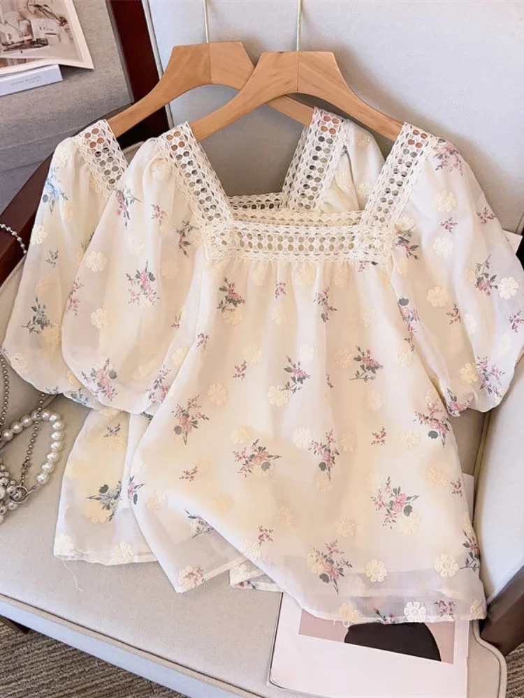 Блузка женская с цветочным принтом дизайнерская Повседневная Свободная рубашка