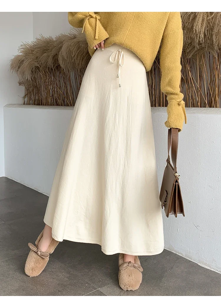 Женская трикотажная юбка с высокой талией свободная однотонная длинная