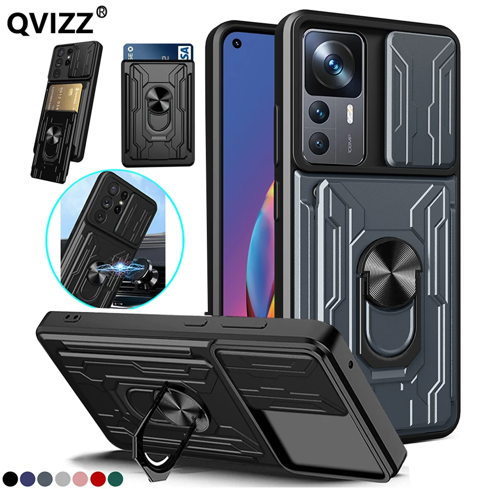 

Slide Camera Case for Xiaomi 12T Pro Card Pocket Car Magnetic Ring Holder Phone Cover Xiaomi Mi 12T 12 T Mi12T Redmi K50 Ultra