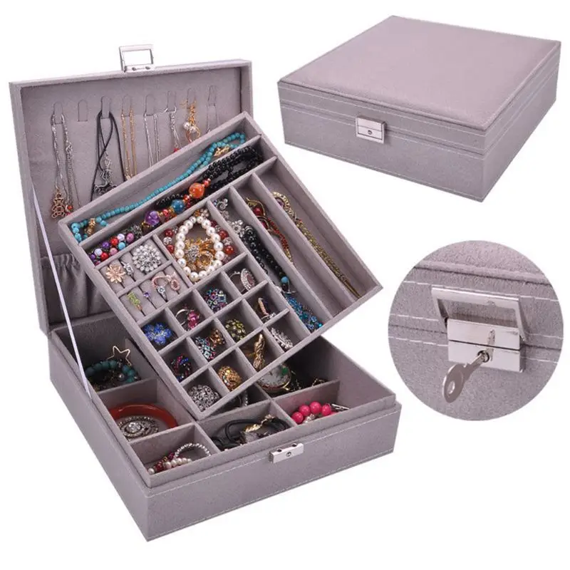 

Dual Layers Portable Jewelry Box PU Storage Earrings Rings Hair Clips 40GB