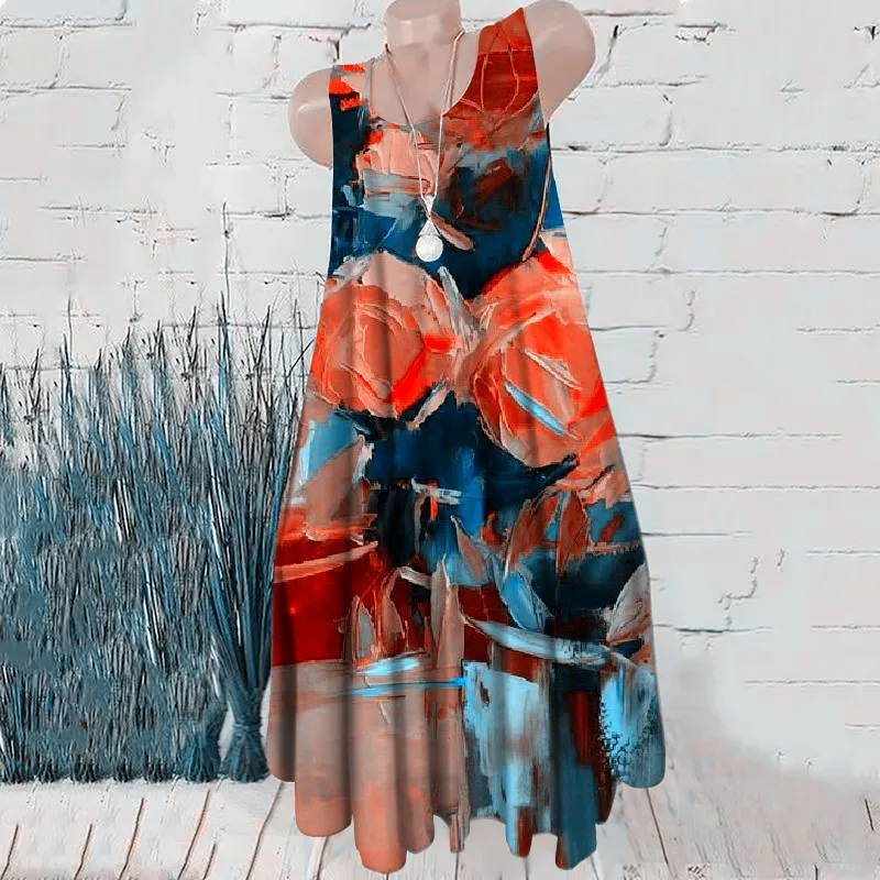 Женское мини-платье с 3D-принтом летнее Повседневное платье оверсайз без рукавов