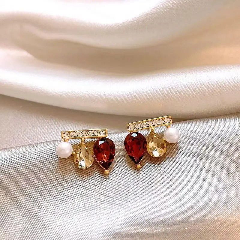 Модные изысканные серьги с кристаллами и жемчугом в виде капель воды для женщин