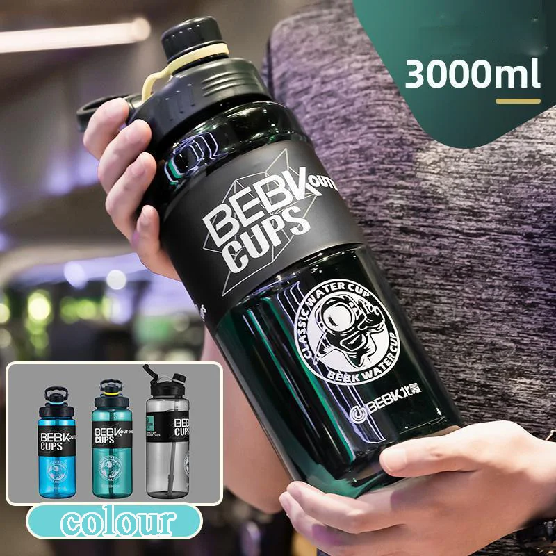 

Большая Спортивная бутылка для воды с трубочкой BPA FREE 3L, пластиковая бутылка для воды, портативная бутылка для воды для фитнеса, бутылки для ...
