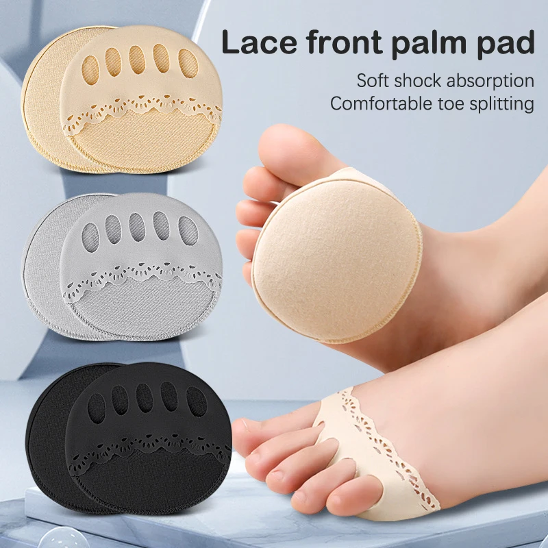 

1pair Lace Hollow Leaky Toe Pad Soft Breathable Cushioning Wear-Resistant Invisible Half Toe Socks Soft Five Toes Forefoot Pads