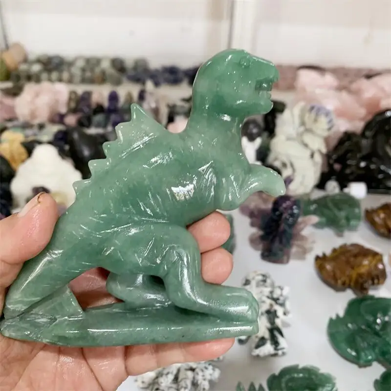 Натуральный зеленый авантюрин динозавр резьба Wicca Декор резная Статуэтка кварц