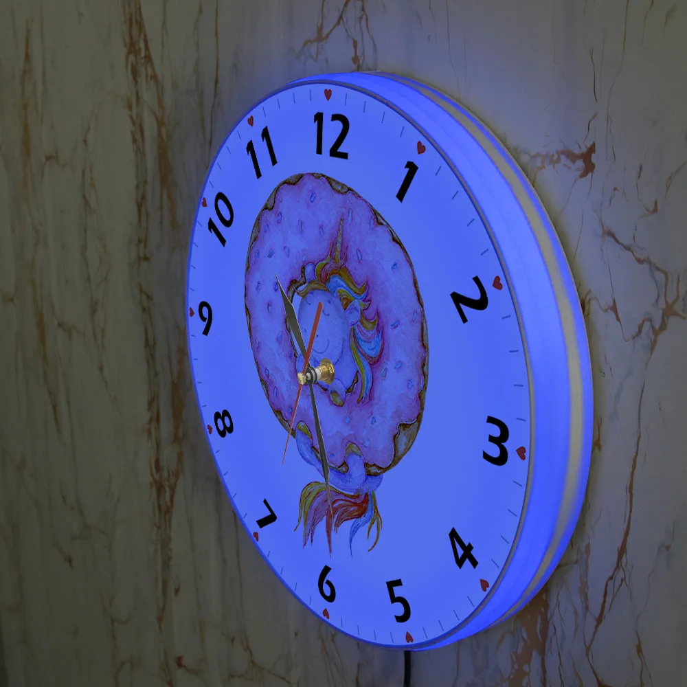 Светящиеся Настенные часы с единорогом и пончиком для девочек домашний декор в