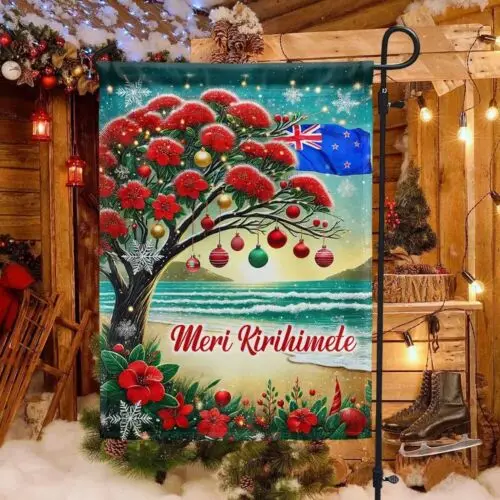 Новая Зеландия Рождество Pohutukawa Tree Meri Kirihimete Флаг Садовый флаг
