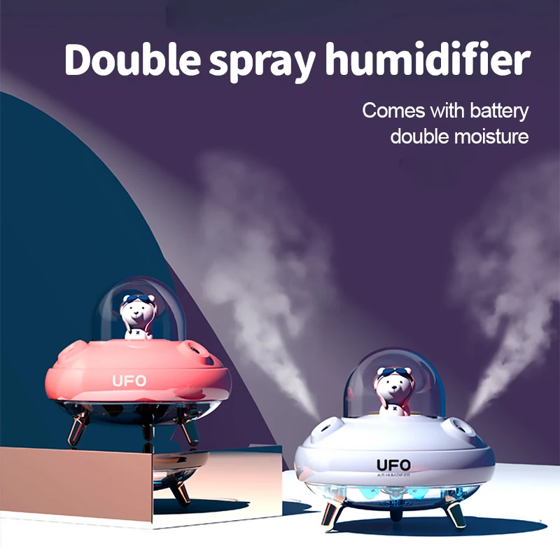 

2022 New Wireless Air Humidifier Dual Nozzle Desktop Humidifier USB Electric Ultrasonic Aroma Essential Oil Diffuser Cute Planet