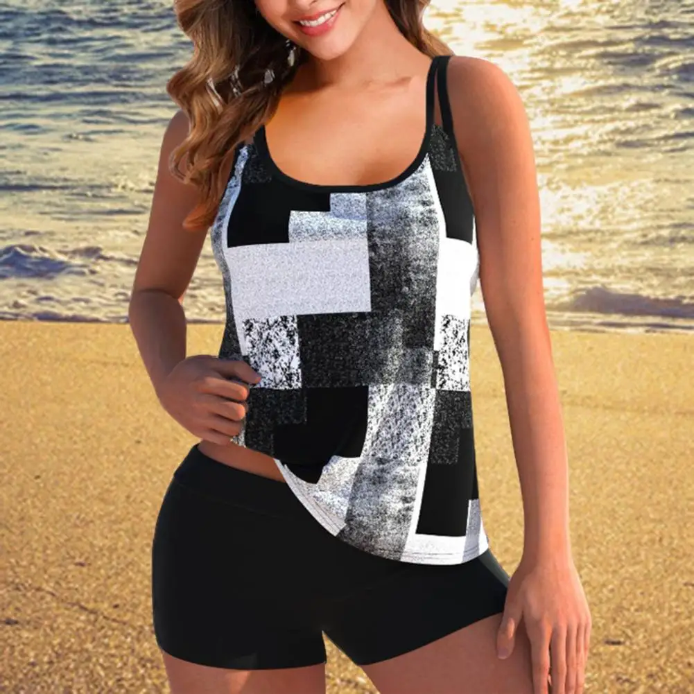 

2 Pcs/set Stylish Plus Size Sleeveless Padded Wireless Ladies Swimwear Set Women Clothing Ladies Swimwear Set Bathing Suit