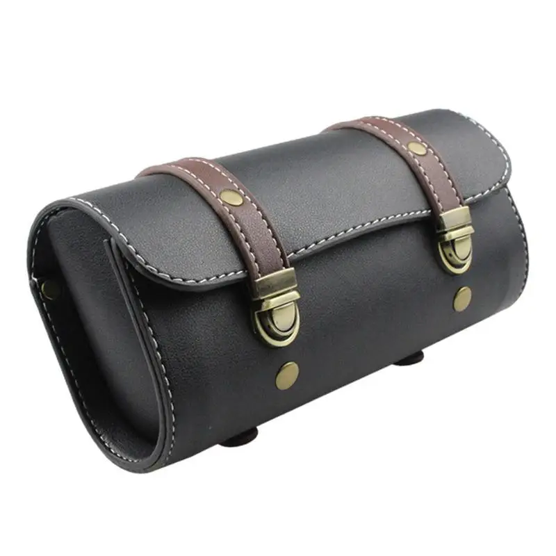 

Motorcycle Handlebar Bag Motorcycle Fork Bag Thick PU Leather Handlebar Bag Space Efficient Easy Installation Handlebar Tool Bag