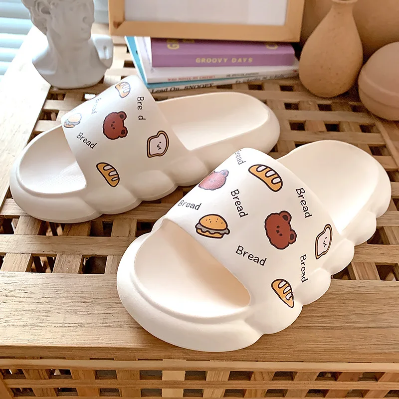 

Cute INS Summer Thick Soled Women Slippers Beach Soft Sandal Leisure Indoor Bathroom Anti-slip Wide Lovers Slipper Men Shoes