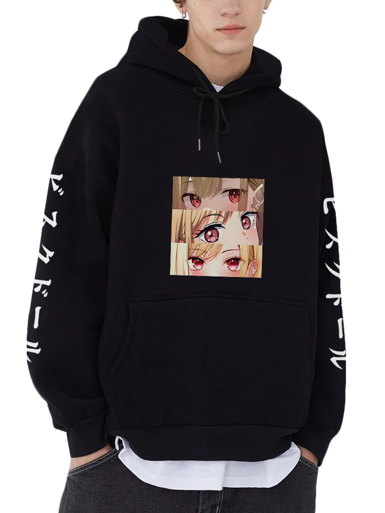 

Marin Kitagawa My Dress-Up Darling Anime Hoodie Streetwear Men Black Sweatshirts Oversized Graffiti Printed Casual Punk Pullover