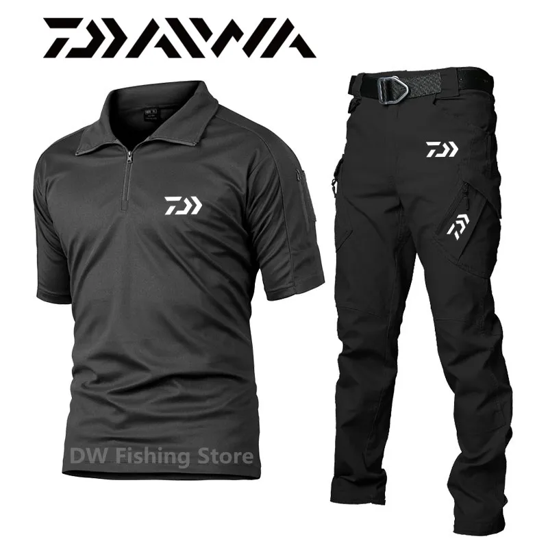 

Daiwa Men Summer Fishing Suit Short Sleeve Camouflage Tactical T-shirt Pants Two-piece Outdoor Breathable Mountaineering Suits