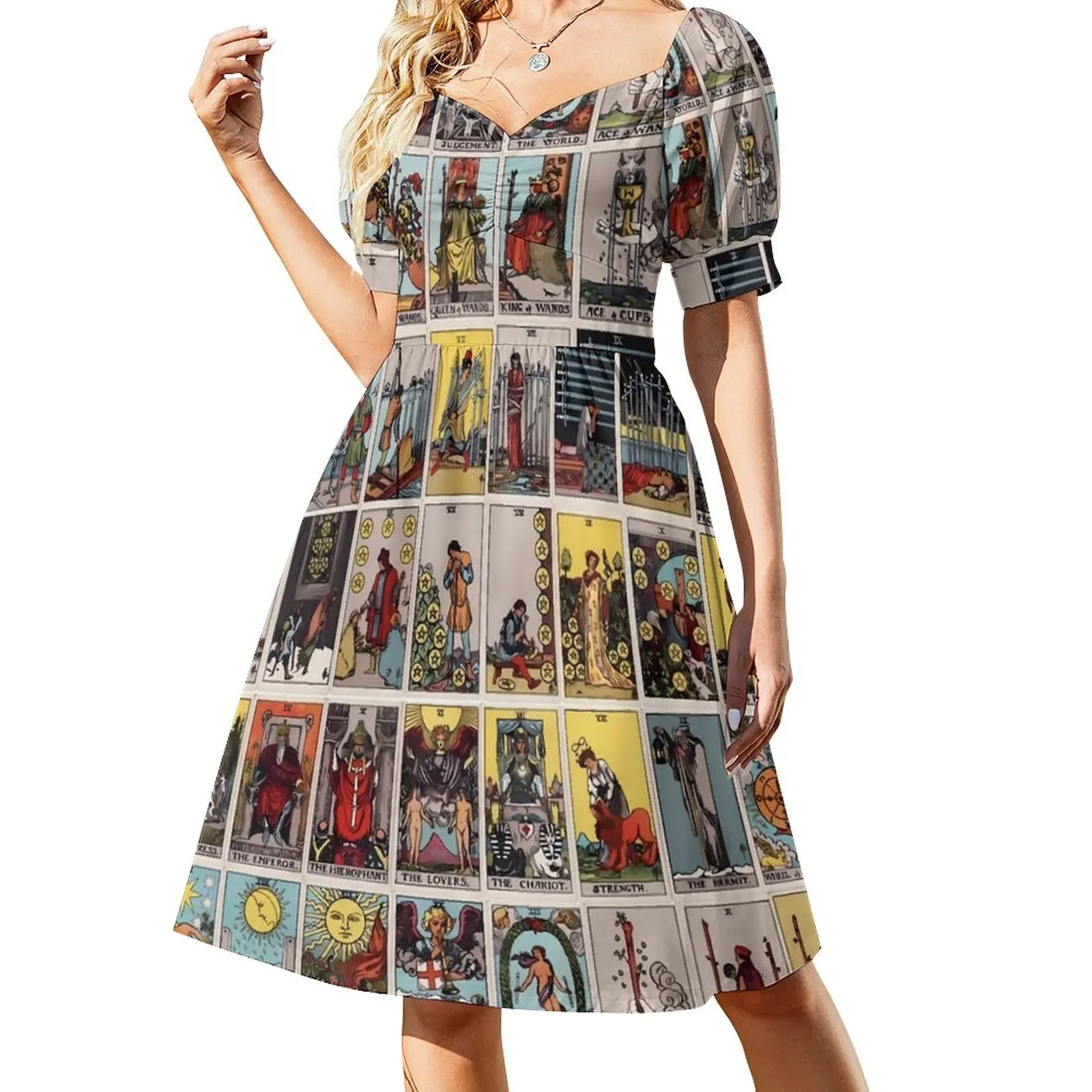 

Tarot Print Dress Vintage Tarots Deck Elegant Dresses Summer Stylish Casual Dress Printed Clothing Big Size 4XL 5XL