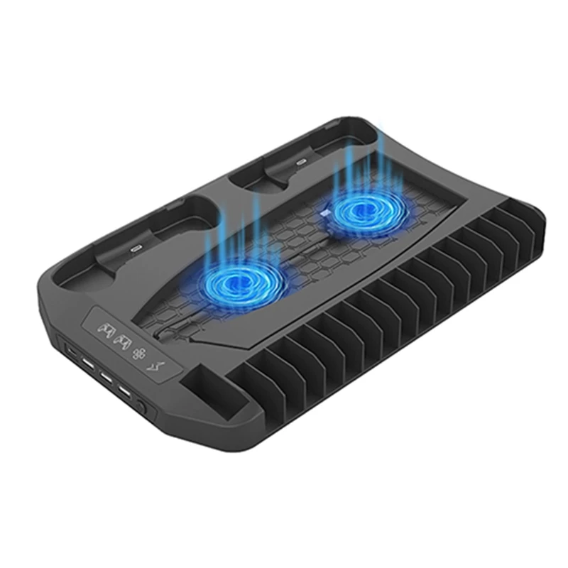 

Multifunctional Charger Dock Stand with Cooling Fan & Retractable 16x Game Discs Storage Holder for PS5 DE/UHD