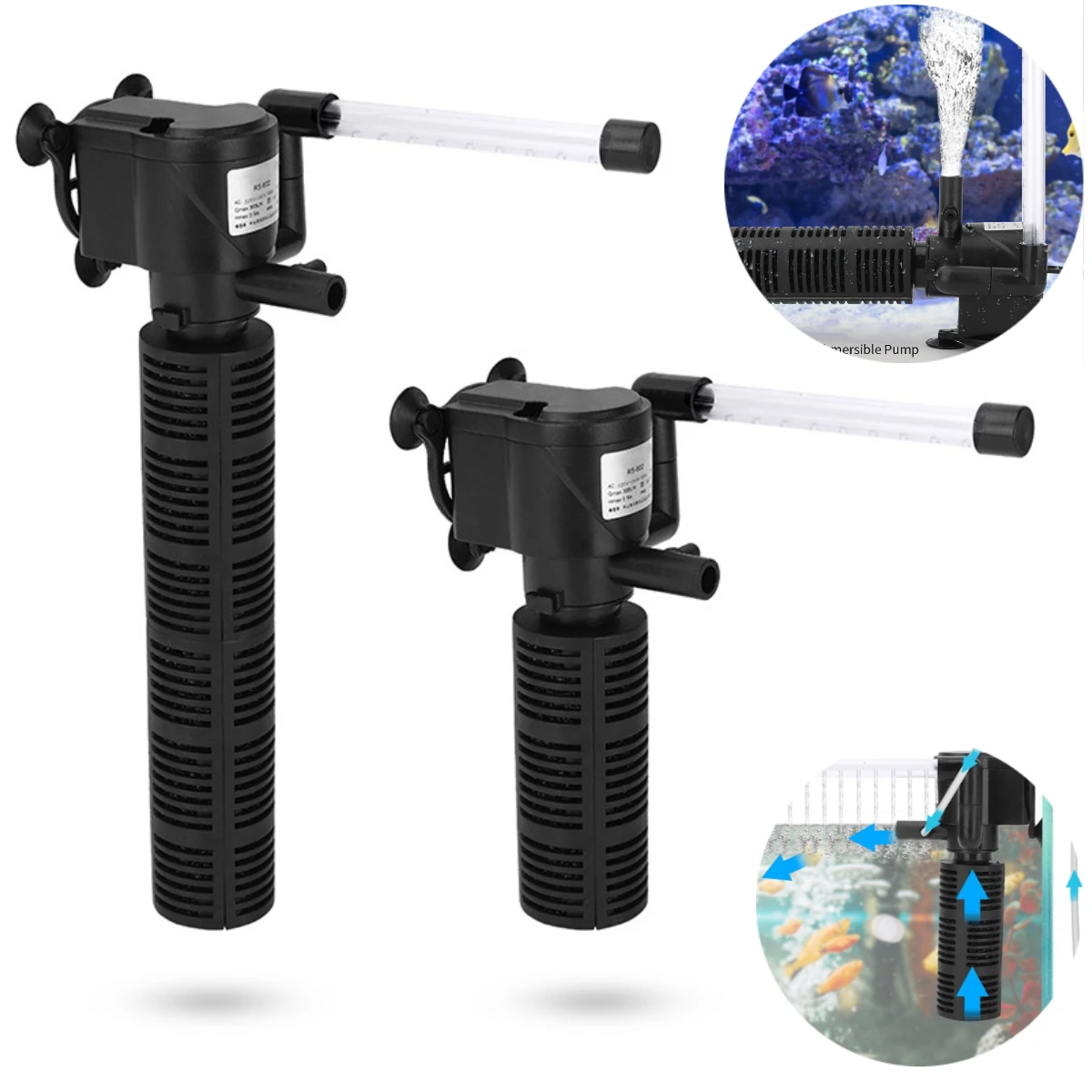 

3 In 1 Silent Aeration Water Purifier Internal Pump Submersible Aquarium Filter Oxygen Submersibles Watering Purifiers