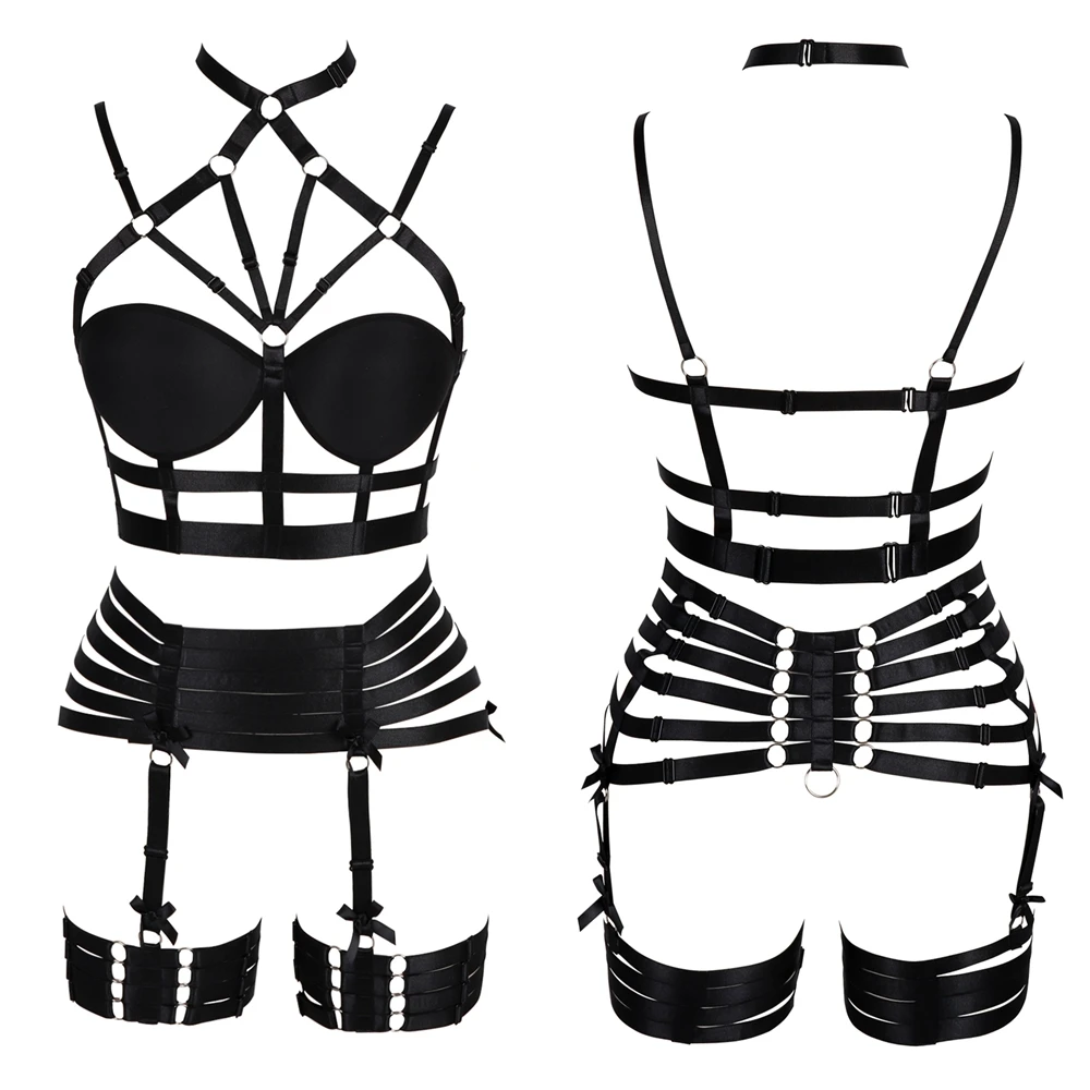 

Gothic Suspender Bondage Adjust Sexy Lingerie Elastic Women Strappy Set Punk Pole Dance Rave Waist Chain Harness Top Cage Chest