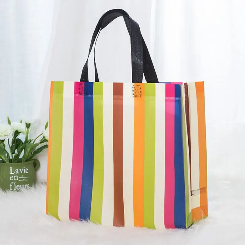 

Non-woven Fabric Reusable Striped Shopping Bags Large Foldable Tote Grocery Clothes Storage Bag Travel Eco Friendly Bag