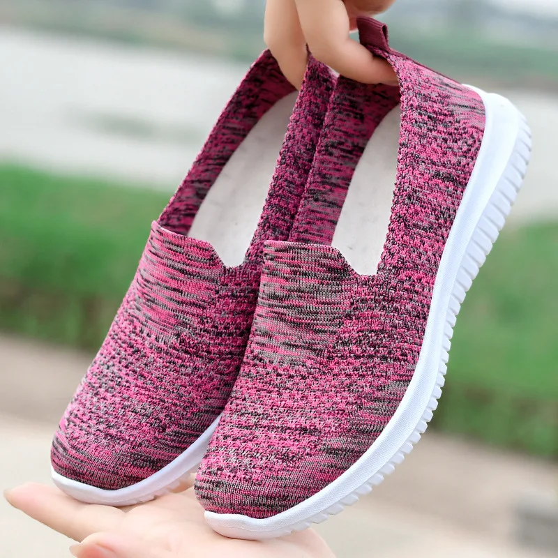

Cheap Mom Summer Mesh Knitting Sneakers Women Breathable Mary Janes Shoes Non-slip Ladies Casual Nurse Office Shoes Ballet Flats