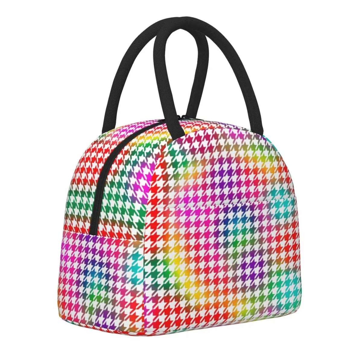 

Houndstooth Psychedelic Lunch Bag Colorful Print Portable Lunch Box Travel Print Cooler Bag Fashion Oxford Tote Food Bags