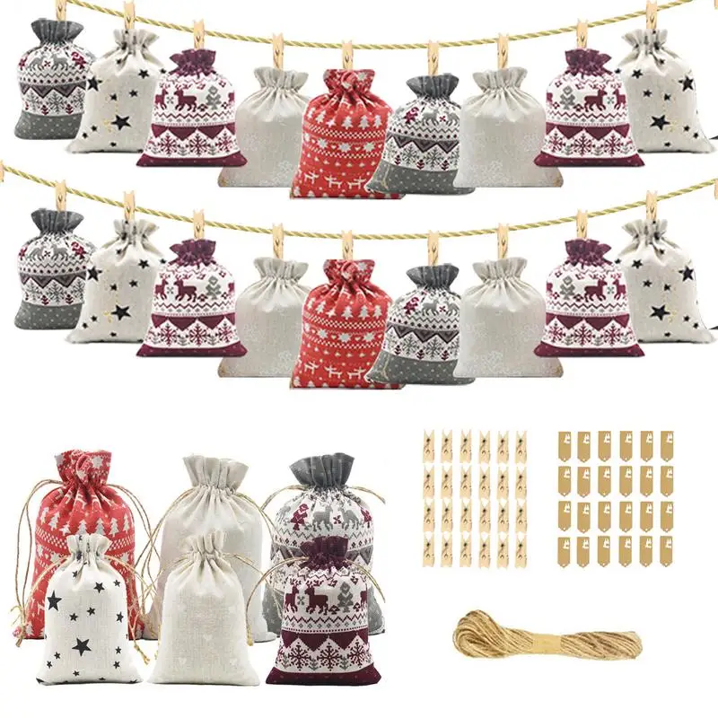 

Christmas Countdown Gift Bag 24 Days Christmas Countdown Bags Hanging Advent Calendar Candy Gift Drawstring Bag With Clips For