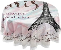 hand drawn eiffel tower paris round tablecloth romantic french city table cloths cover washable polyester tabletop dining decor