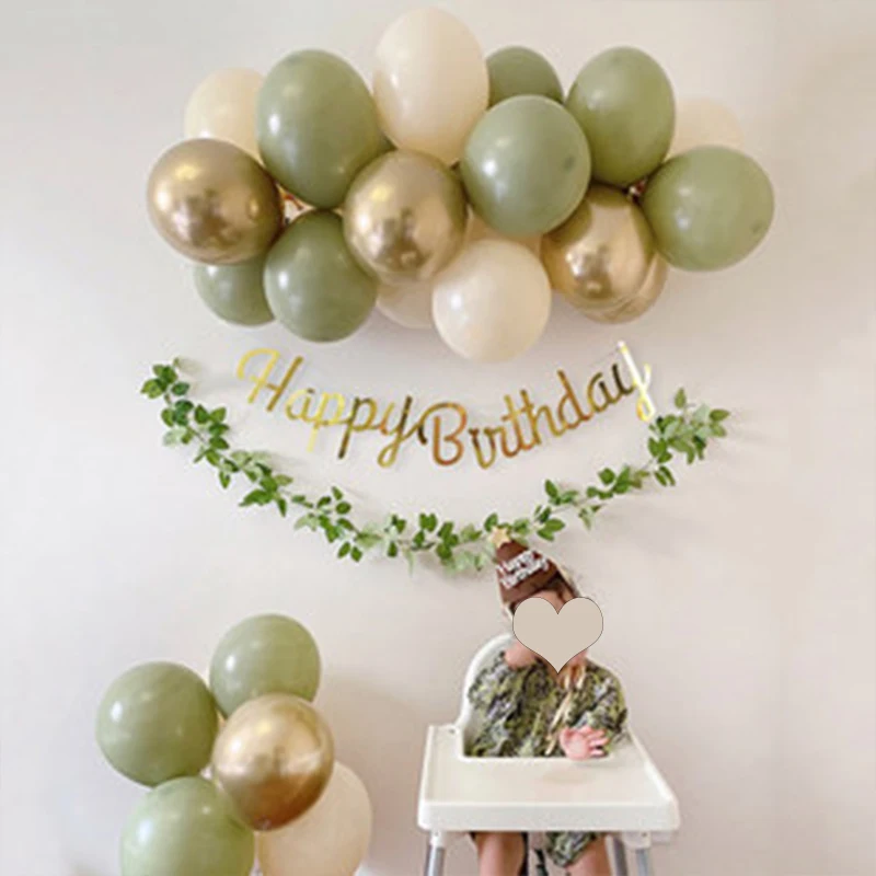 

18pcs Retro Bean Green Metallic Gold Latex Balloon Kit Birthday Party Decor Baby Shower Wedding Celebration Decor Glob