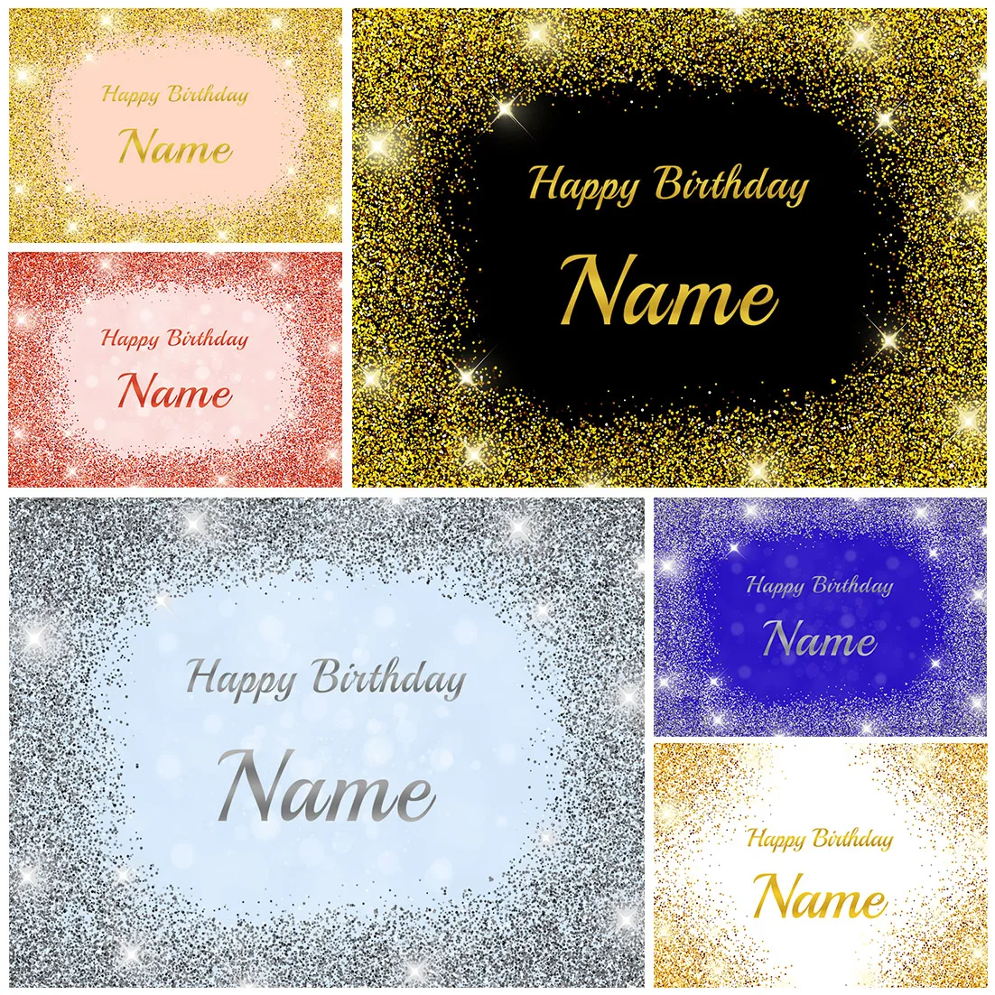 Розовые золотые серебряные блестки черный персонализированный баннер на день рождения Декор под заказ фотография