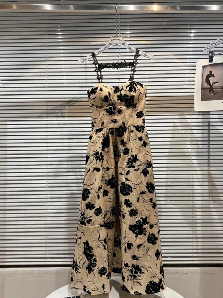 

HIGH QUALITY Newest 2022 Fashion Runway Show Women's Lace Spaghetti Strap Printed Dress
