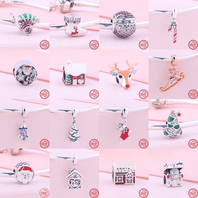 

2022 Merry Christmas Tree Socks Santa Claus Snowman Beads Fit Original Pandora Charms Bracelet DIY 925 Silver Women Fine Jewelry