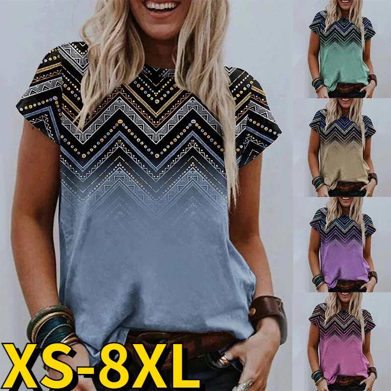 

2022 New Summer Women's Breathable Top Fashion Slim T-shirt Loose Neck Pullover Women's Daily Street New Design Printed T-shirt