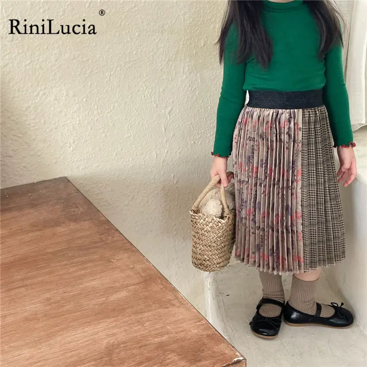 

RiniLucia Autumn 2022 New Girls Skirts Spring and Autumn Fashion Skirts Kids Floral Pleated Skirts Fall Clothes for Kids Skirt