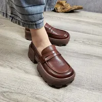 Woman Pumps Shoes 2022 New Spring Loafers Women Mid Heel Square Toe Ladies Shoes Casual Patent Leather Platform Shoes Women
