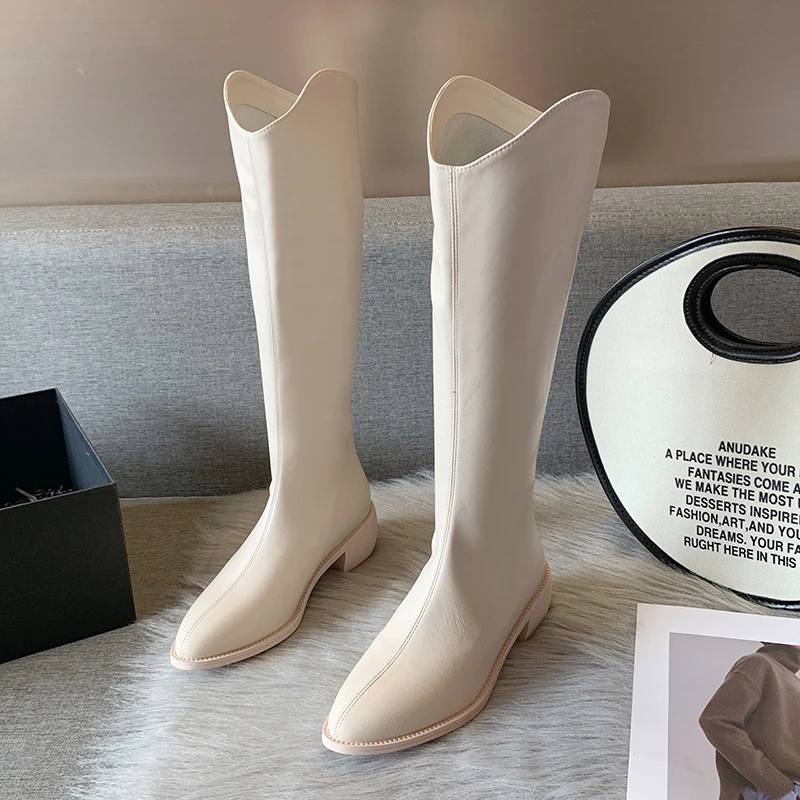 

Pointed Toe Med Heels Knee High Boots Women Fashion Back Zipper Women Shoes Long Boots Woman 2022 Autumn Square Heel Botas Mujer