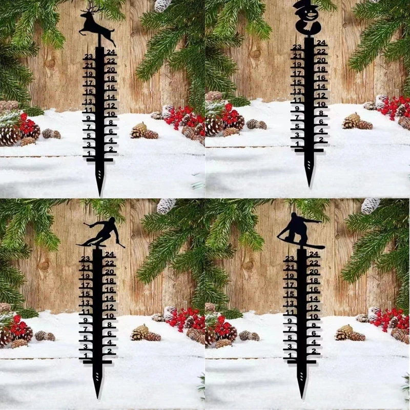 

Elk Skier Snow Gauge,Metal Stake for Patio,Outdoor Snowflake Snow Gauge