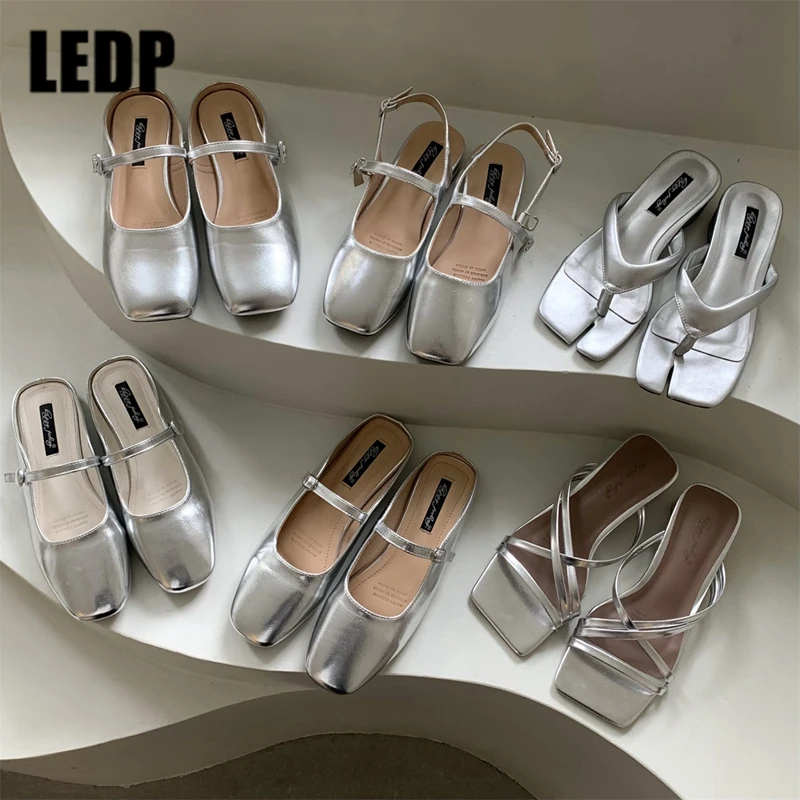 

Шлепанцы женские с квадратным носком, элегантные Серебристые сандалии с клипсой, роскошная повседневная обувь для летнего сезона