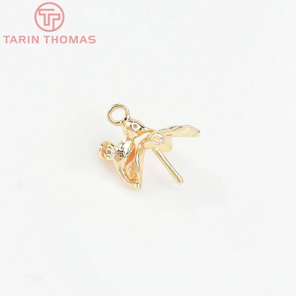 (5658) 10 шт. 10x11 5 мм 24-каратное золото латунные птицы с бусинами колпачки